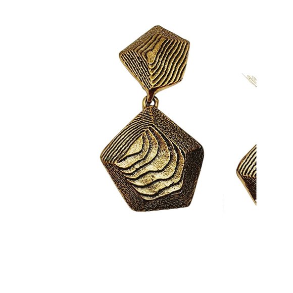 Vintage Rare Signed Oscar De la Renta Gold Tree Bark Earrings (A1278) - Picture 3 of 5